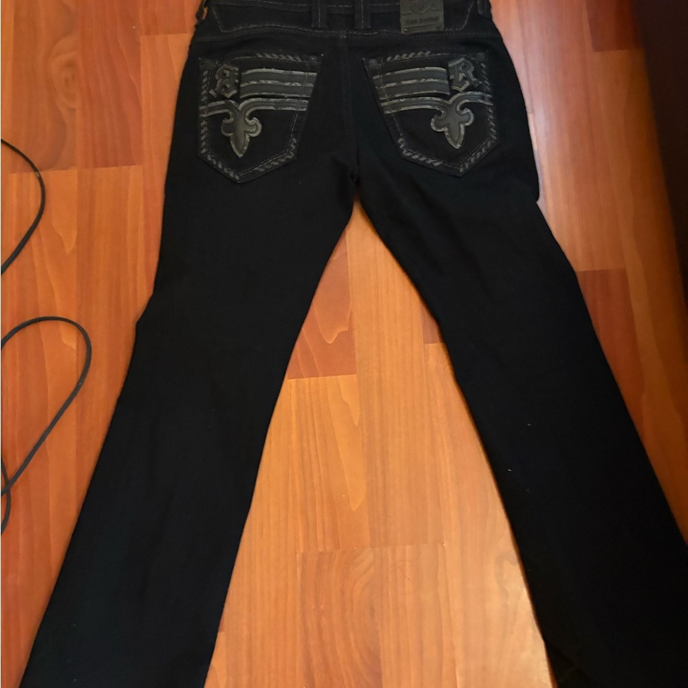 Rock Revival Dark Boot Cut Jeans with Stylish Stitching